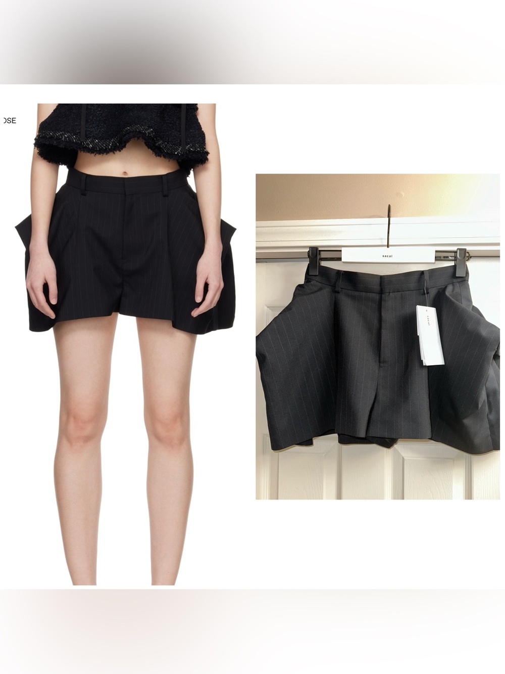 NWT SACAI Black Chalk Stripe Women's Shorts w/ SACAI  brand  hanger